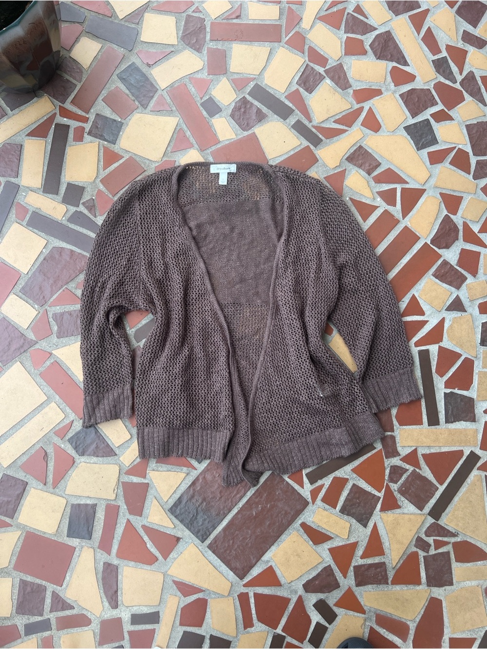 dressbarn Open-Front Knit Cardigan in Taupe Brown